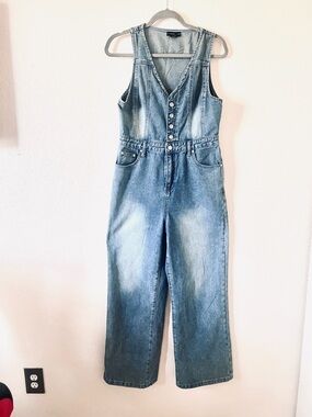 Sincerely Jules Denim Button-Front Jumpsuit in Faded Blue